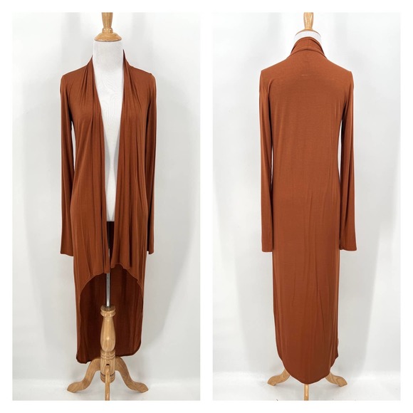 RILLER & FOUNT High Low Cardigan Womens Small Rust Brown Open Long Sleeve - Picture 1 of 12